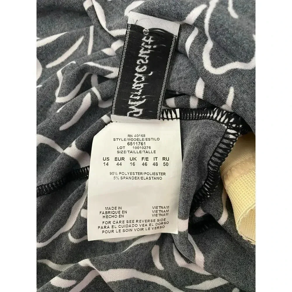 Miraclesuit Black & White Floral Cross Front Ruched Sides Tankini Top Size 14